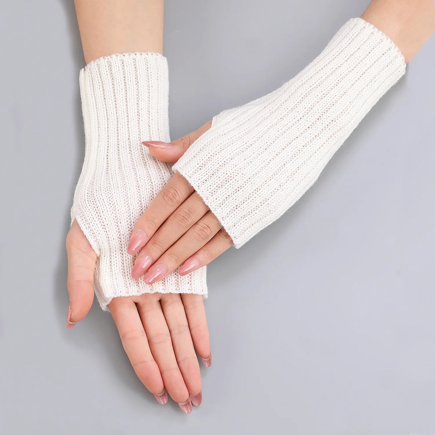 Brand New 2026 Style Women Half Finger Gloves Winter Knitted Arm Sleeves Fingerless Mittens Solid Color Soft Gloves Students Touch Screen Gloves