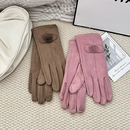 Premium Design 2026 Winter Ladies' Velvet Warm Gloves, Winter Outdoor Driving and Cycling Windproof Gloves, Cute, Sweet and Versatile Touch Screen Gloves