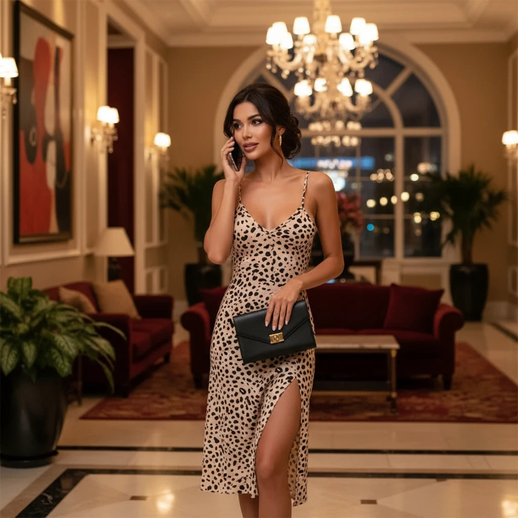 Premium Leopard Print Suspender Dress for Fierce Fashion Queens High Quality Slim Fit Leopard Print Dress That Hugs Every Curve Perfectly, 2026 Leopard Bodycon Dress Trendy, Confident & Irresistible,