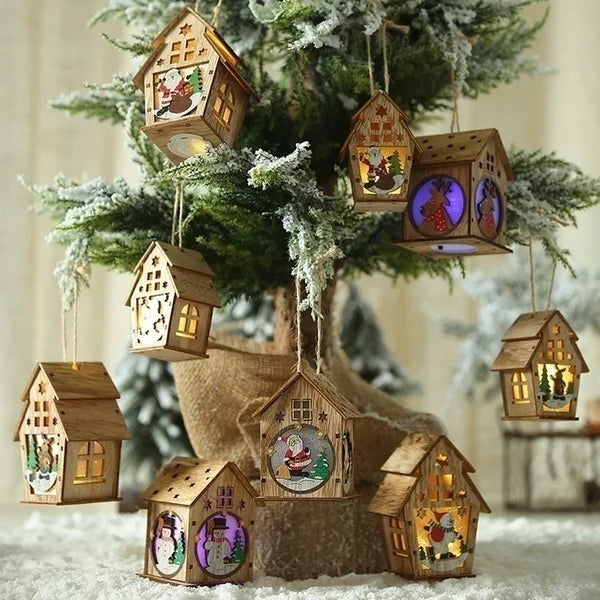 Handmade Hanging Decorations !, LED Wooden Christmas House Ornament!, Handmade Christmas Glow Perfect for Windows & Trees!, Festive Fun for Kids & Adults