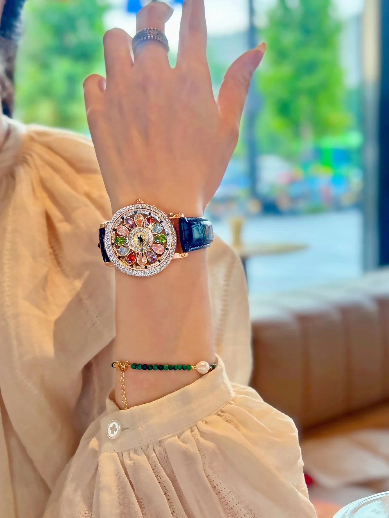 High Class Premium Rhinestone Colourful Rhinestone Watch Premium Design, Rotating Dial Rhinestone Inlay & Premium Craftsmanship Quartz Watch for Women Who Love to Shine ,