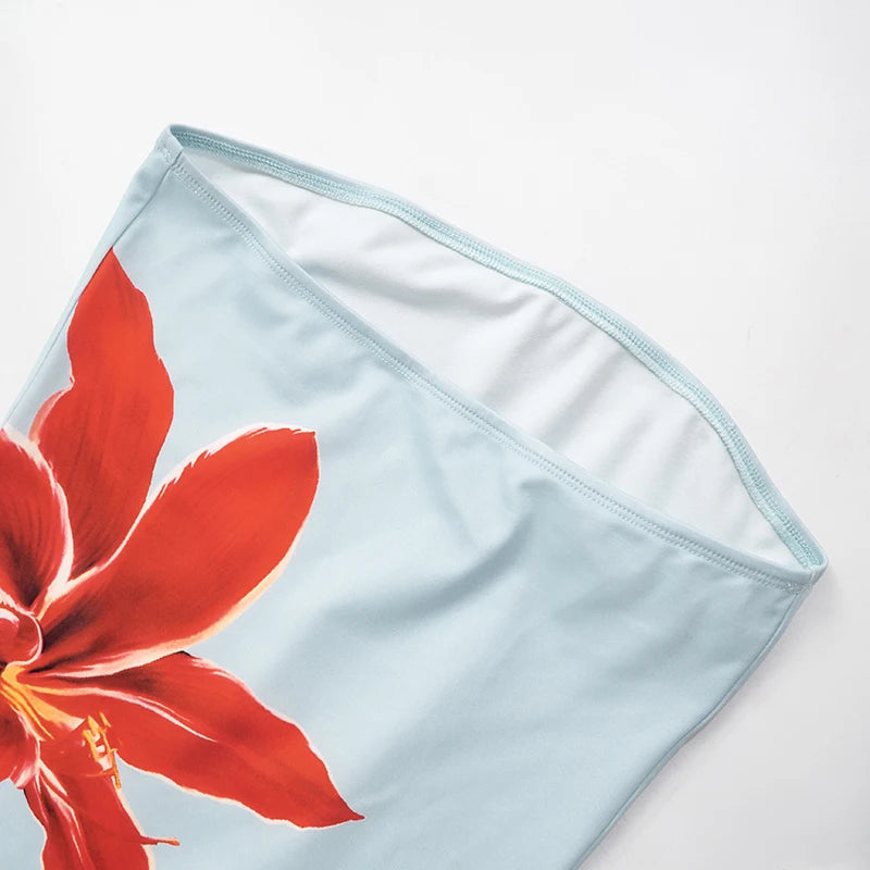 Premium Blue Strapless Dress with High Waist & Elegant Party Vibes, Sexy Strapless Floral Mini Dress Backless & Stunning, Strapless Floral Dress with High-Quality Fabric & Flawless Fit