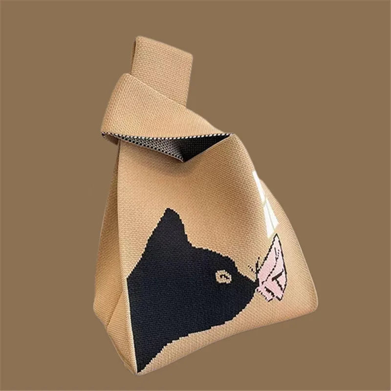 Women Handmade Knitted Small Handbag, Casual Wrist Bag, Student Reusable Shopper Mini Tote Bag, Suitable for Daily Use Outdoor