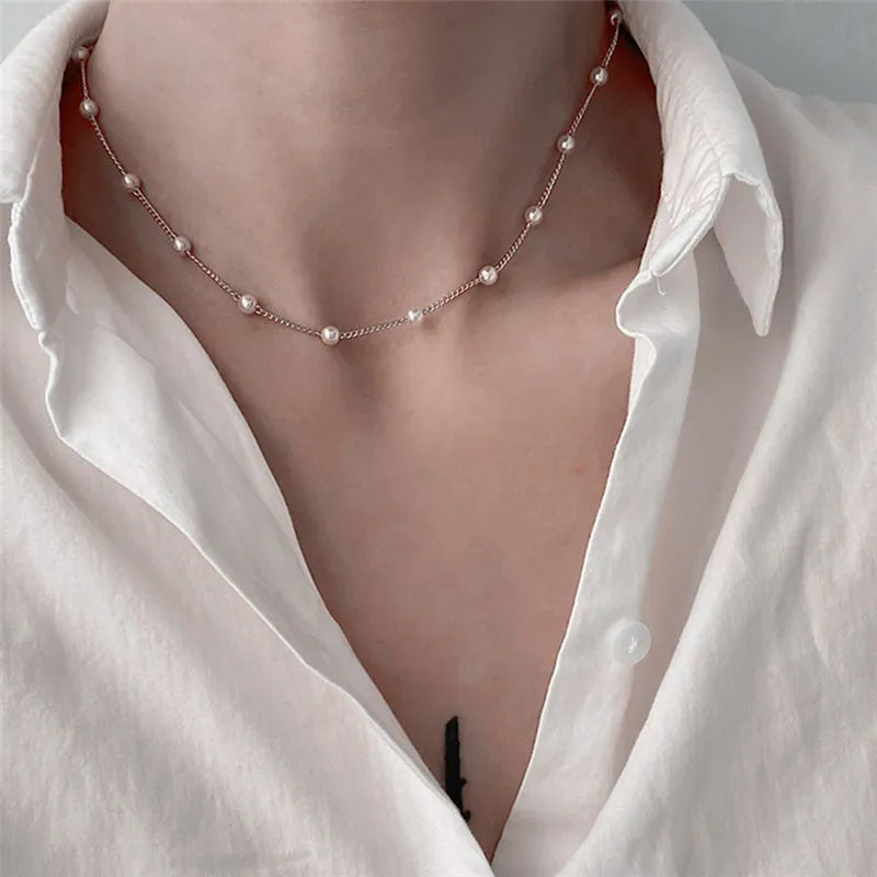 Premium Style 2026 New Beads Women's Neck Chain Kpop Pearl Choker Necklace Gold Color Goth Chocker Jewelry On The Neck Pendant 2023 Collar For Girl