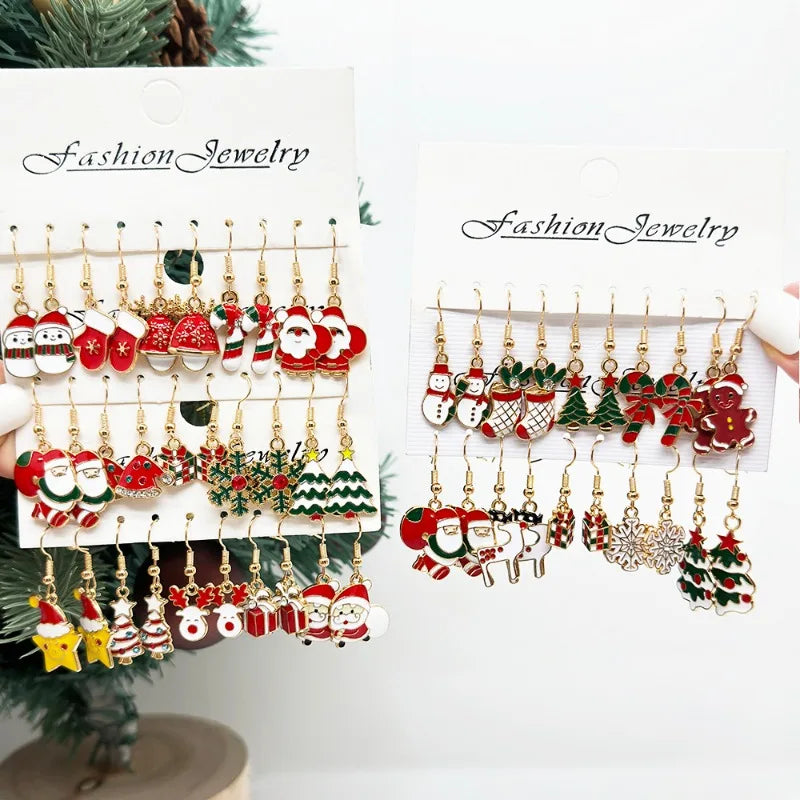 Premium High Clas Christmas Themed 50 pcs Set of Earrings Christmas Themed Earrings Vintage Metal Santa Earrings Designed for Women Fashion