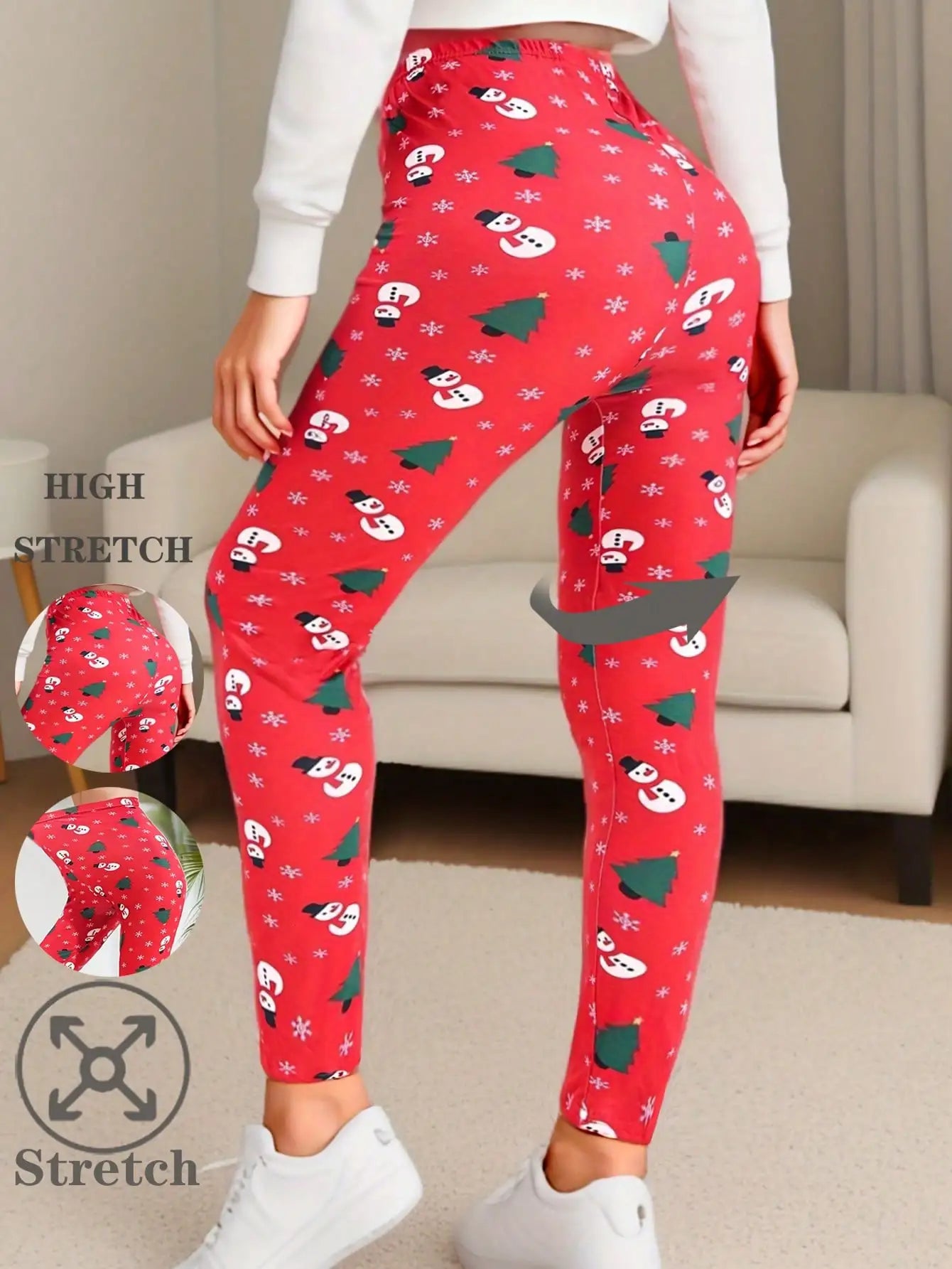 Christmas 2025 Snowman Fashionable Tight Fitting Women's Leggings Brushed Print Street Fitness Outerwear Casual Sports Pencil Pants