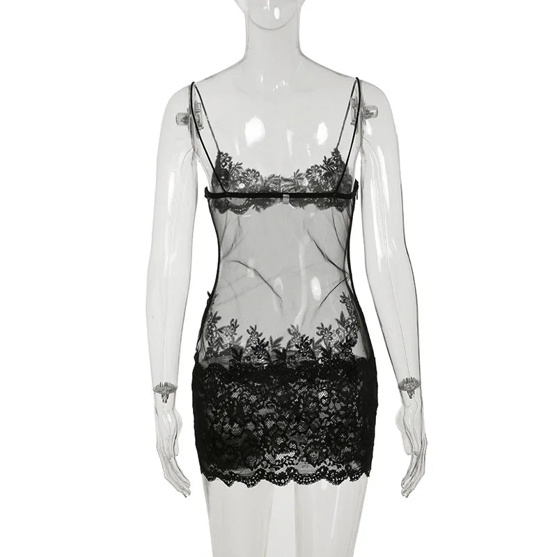 Shestyle Lace 2026 Fashion Transparent Mini Dress for Bold & Trendy Women, Sexy Elegance!, Premium Quality Sheath Dress & Mesh Nightwear for Club & Party Nights, Fashion Forward & Instagram-Ready! Lace Transparent Mini Dress for Women Who Dare to Slay