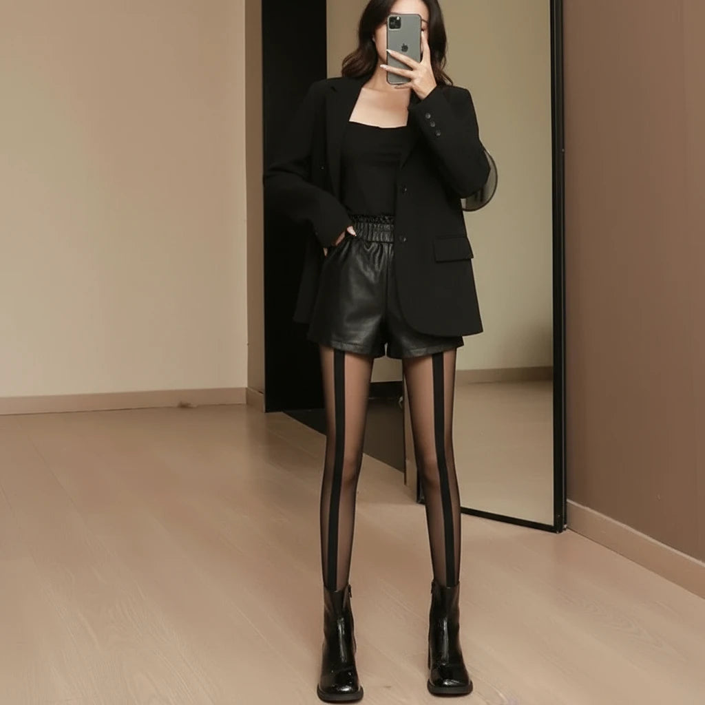 Women's Stockings Sexy Thin Black Thin Leggings Anti Hook Vertical Stripe Splicing Silk Tights Line Letters Tights Pantyhose