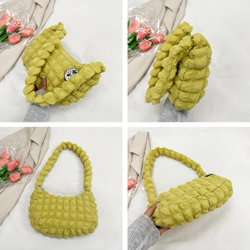 Premium Soft Cloud Bubbles Handbags For Woman Girls Pleated Cloud Underarm Bag Pouch Bag Casual Shoulder Bag Women Cute Purse