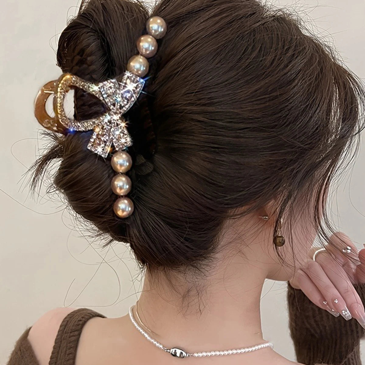 2026 Fashion Editon Quality 1pc Luxury Imitation Pearl Hair Claw Elegant Retro Hairclip Hair Coiling Tools Perfect Gift Women Daily Wear Hair Clip Accessory