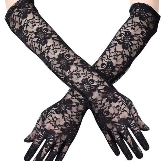Elegant  Seduction! Hollow Lace Long Gloves Breathable, Sexy & Unapologetically, Premium Transparent Lace Gloves Lolita, Cosplay & Summer Glam Vibes