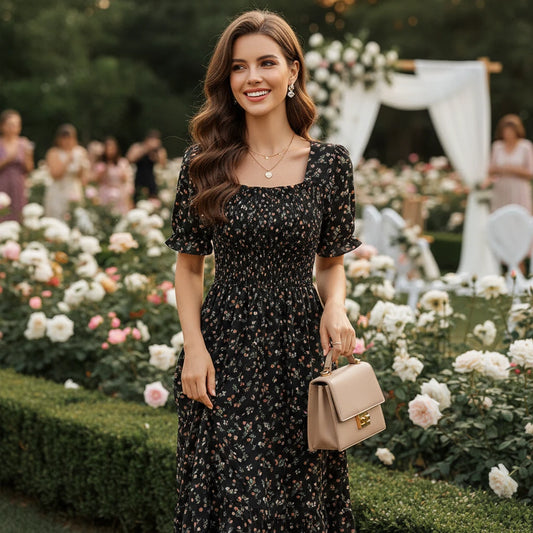 Fashion 2026 Paris Floral Printed Midi Dress for Everyday Glam & Brunch Vibes, Floral Printed Midi Dress for Everyday Glam & Brunch Vibes, Romantic & Classy Premium Quality Meets Pure Femininity