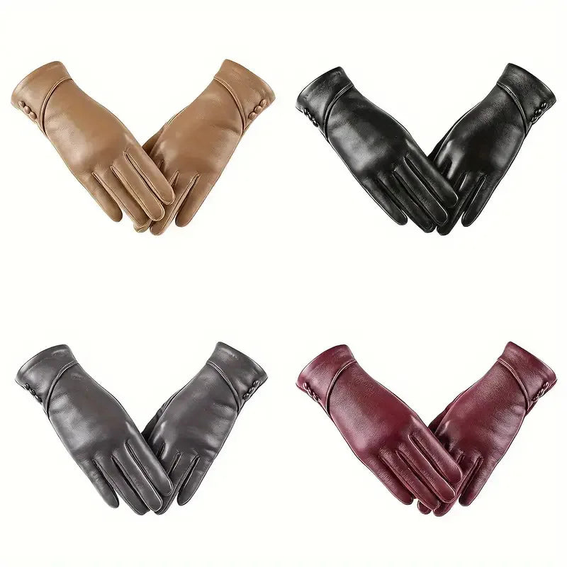 Premium  Anti Slip Fleece Lined Gloves for Cycling & Outdoor Glam, PU Leather Touchscreen Gloves Chic, Warm & Effortlessly Sophisticated