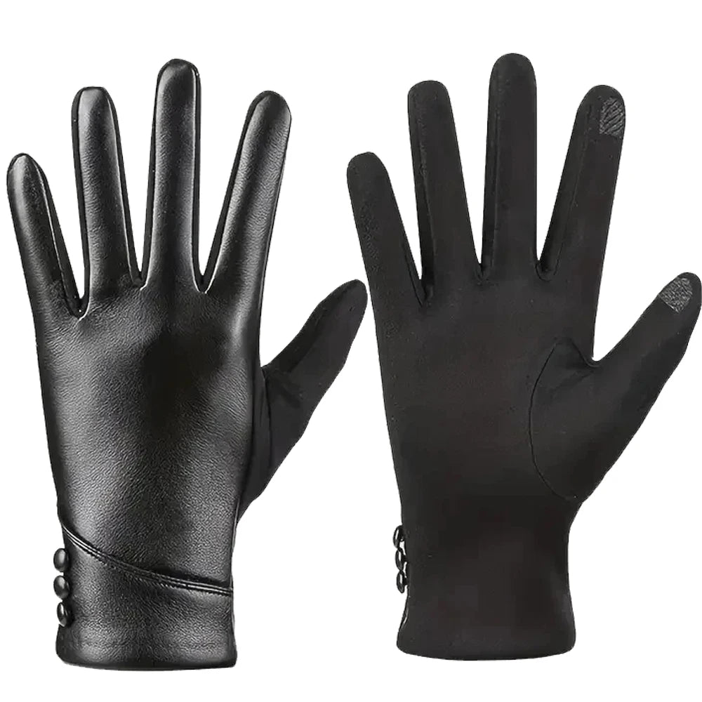Premium  Anti Slip Fleece Lined Gloves for Cycling & Outdoor Glam, PU Leather Touchscreen Gloves Chic, Warm & Effortlessly Sophisticated