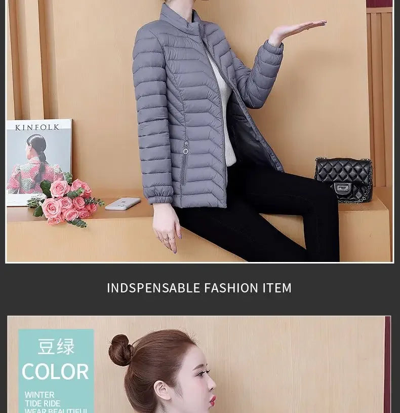 Fashion Women Puffer Jackets Ultralight Duck Down Cotton Jacket 2023 New Autumn Winter Long Sleeve Warm Coat Female Parka