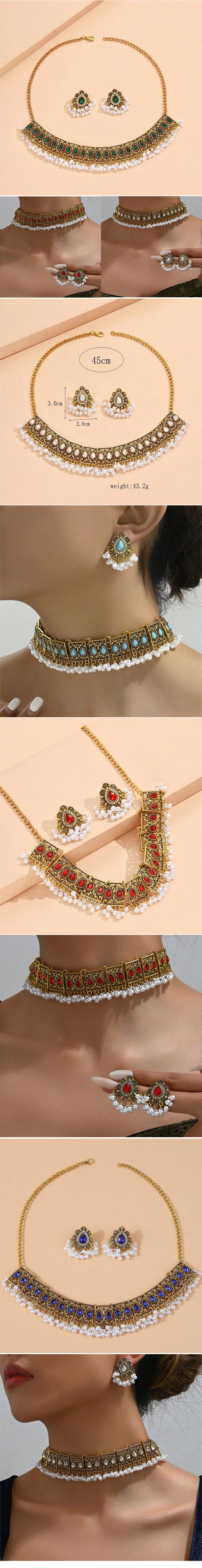 Premium Pearl & Crystal Jewelry Set Chic Necklace & Earrings Combo, Simulated Pearls & Resin Stones Necklace Set , Shine Bright in 2026 Vintage Inspired Jewelry Set