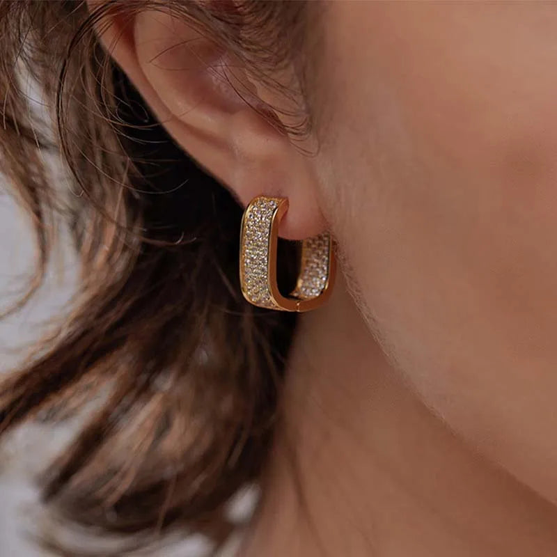 Luxury High Quality 2026 Edition 6 Stainless Steel Gold Silver Color Square Hoop Earrings for Women Luxury Shiny CZ Zircon Geometric Earrings Wedding Jewelry