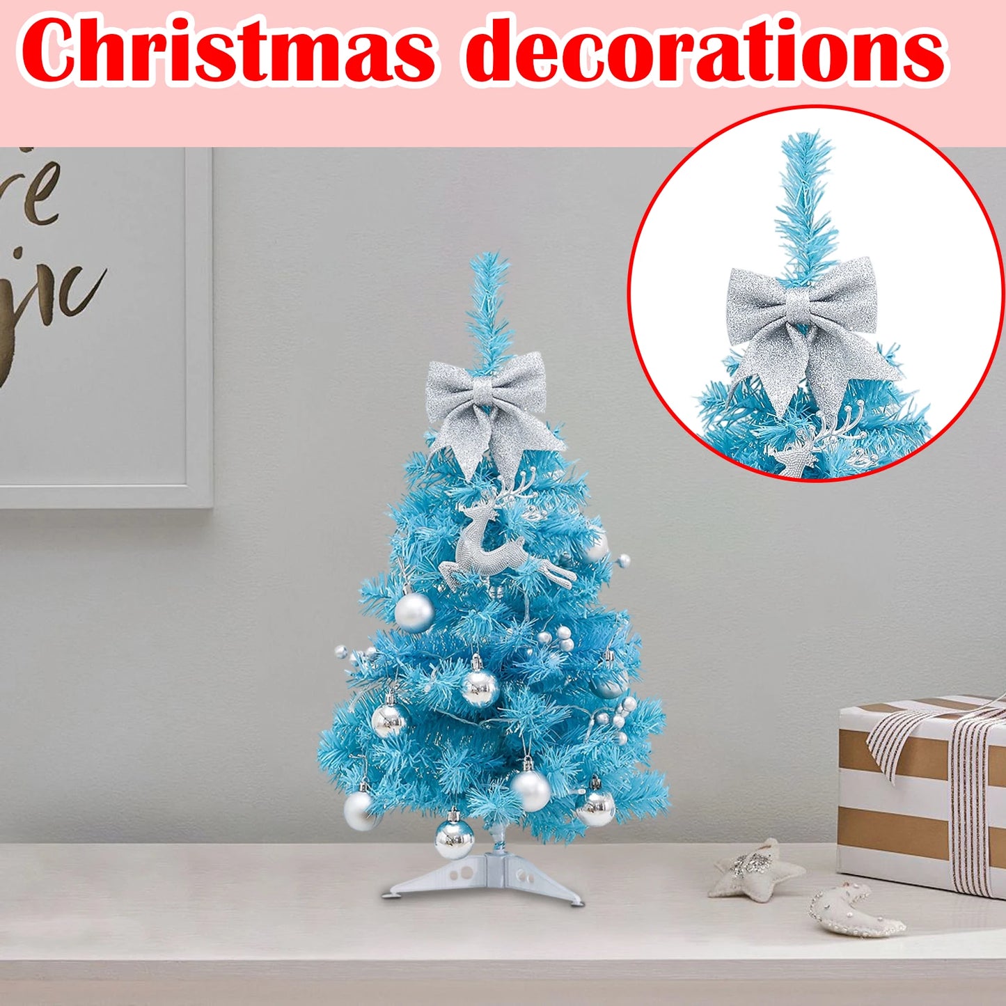 Blue Mini Christmas Tree with Twinkling Lights!, Blue Desktop Christmas Pine Tree 2025, Mini Christmas Tree for Desktop & Home Decor!