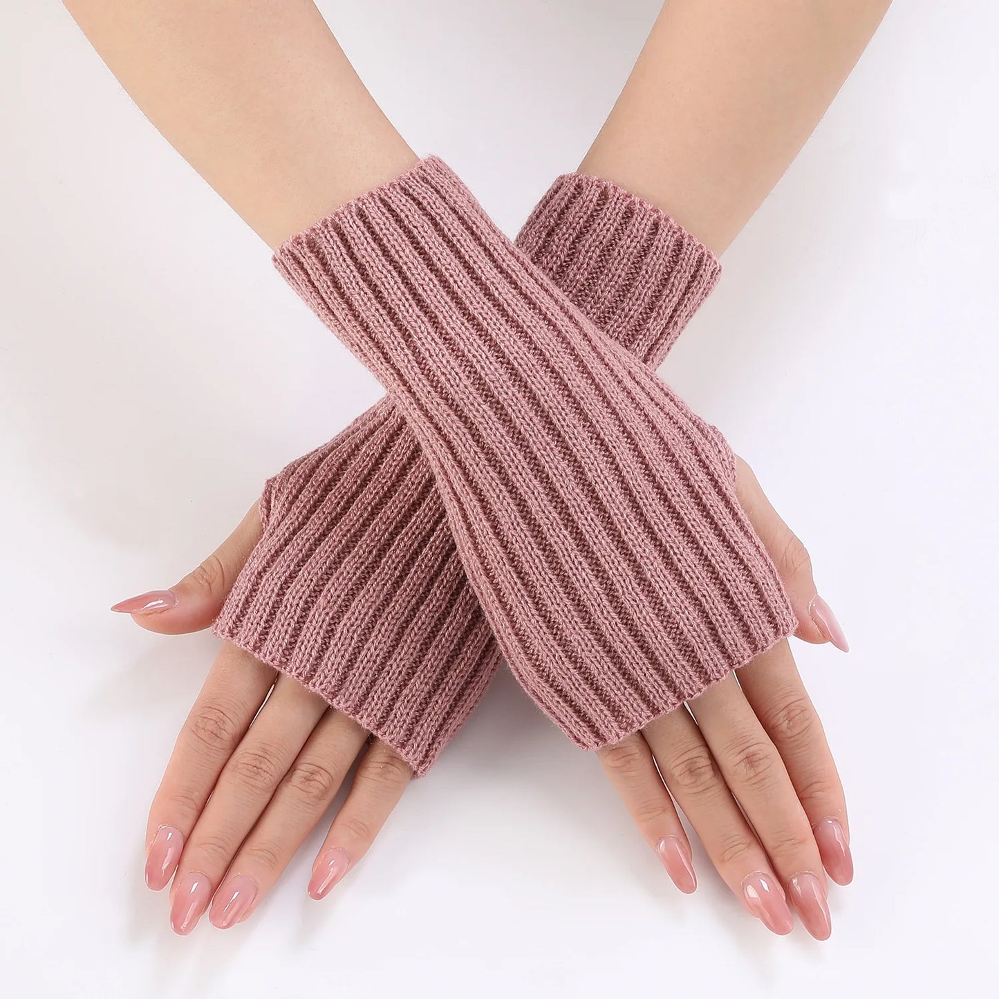 Brand New 2026 Style Women Half Finger Gloves Winter Knitted Arm Sleeves Fingerless Mittens Solid Color Soft Gloves Students Touch Screen Gloves