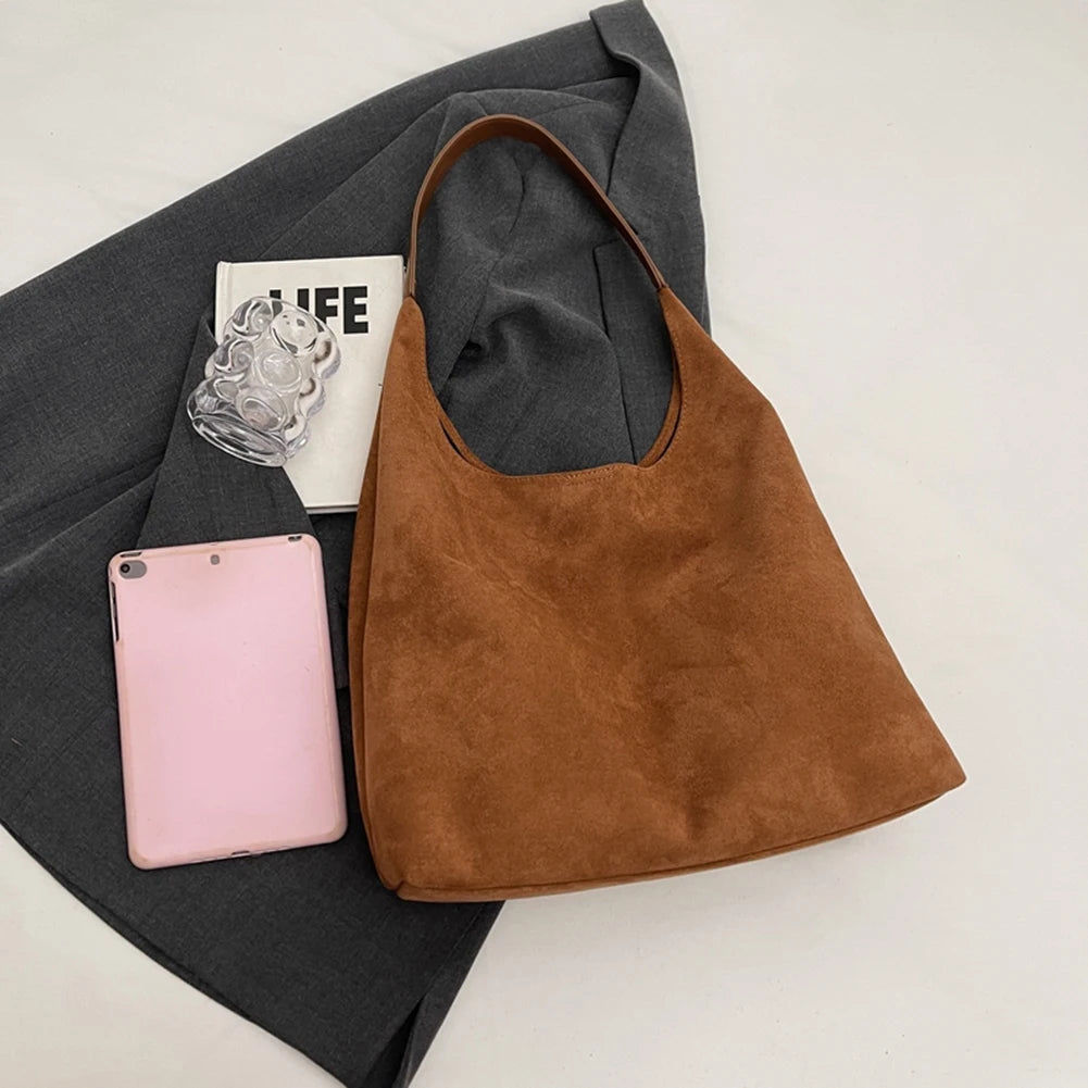 Women Suede Shoulder Bag Large Capacity Vintage Women's Bag Retro Handbag Simple Casual Commuter Bag Autumn Winter Work Travel