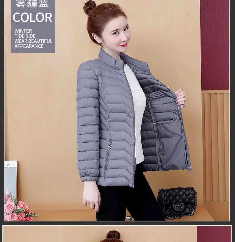 Fashion Women Puffer Jackets Ultralight Duck Down Cotton Jacket 2023 New Autumn Winter Long Sleeve Warm Coat Female Parka