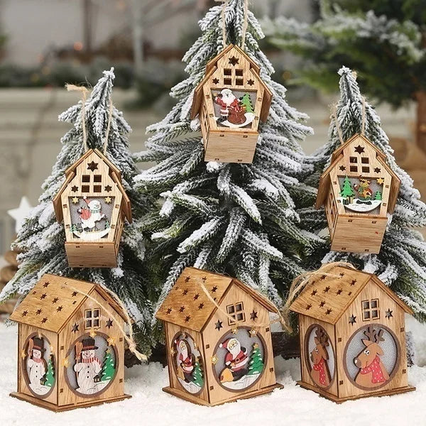 Handmade Hanging Decorations !, LED Wooden Christmas House Ornament!, Handmade Christmas Glow Perfect for Windows & Trees!, Festive Fun for Kids & Adults