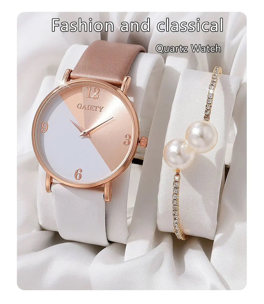Premium 2026 Fashion Women Watch Set Luxury Fashion Colourful PU Leather Strap Ladies Quartz Wristwatch Alloy Bracelet For Ladies Gift
