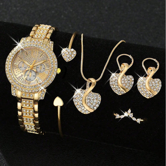 Gold Luxury Women’s Quartz Watch Jewelry Sparkle Like You Own the Moment , Luxury Meets Desire 4-in-1 Fashion Watch & Jewelry Gift Set Timeless, Premium & Totally Irresistible,