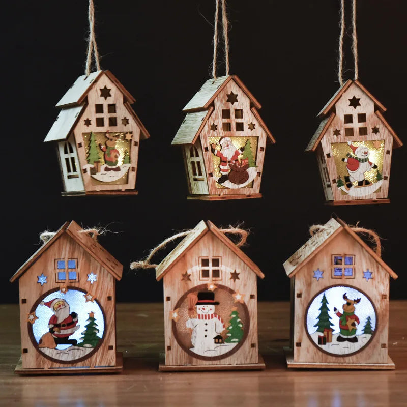 Handmade Hanging Decorations !, LED Wooden Christmas House Ornament!, Handmade Christmas Glow Perfect for Windows & Trees!, Festive Fun for Kids & Adults