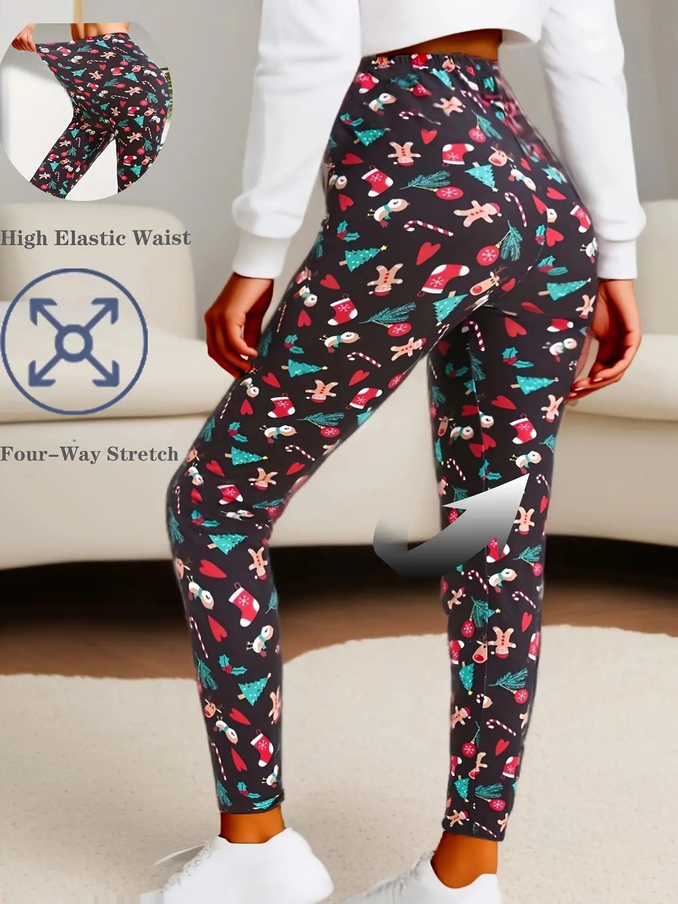 CUHAKCI Christmas 2025 Themed Brushed Fashionable Stretch Sports Leggings Tight Fitting Elegant Sexy Women's Pencil Pants