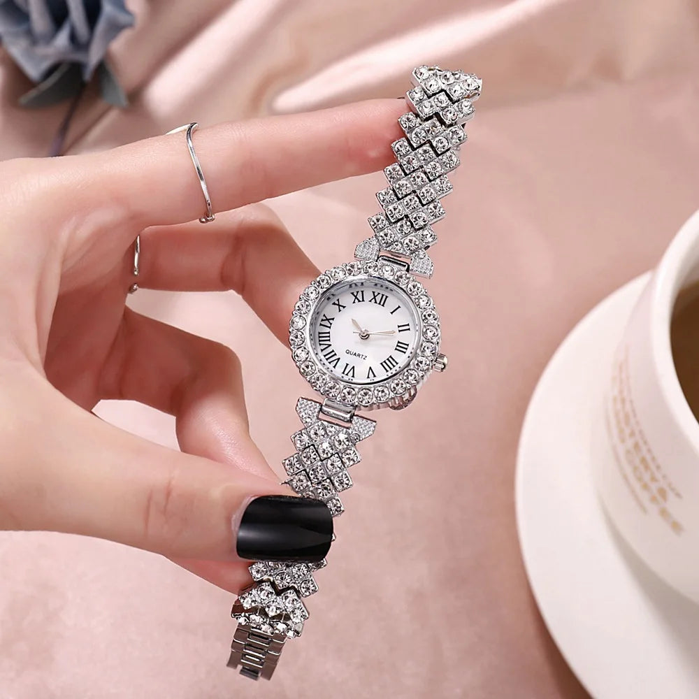 Rose Gold 2026 Premium Quality Rhinestone Watch & Bracelet Set For Women, Shine Like a Diamond 2 PCS Luxury Rose Gold Watch & Bracelet Premium, Feminine & Irresistibly Chic, Elegant Rose Gold Rhinestone Watch Set