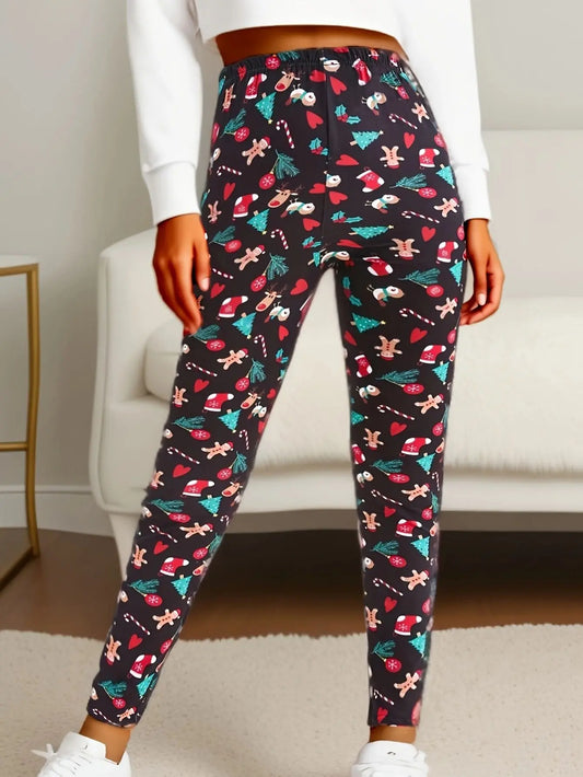 CUHAKCI Christmas 2025 Themed Brushed Fashionable Stretch Sports Leggings Tight Fitting Elegant Sexy Women's Pencil Pants