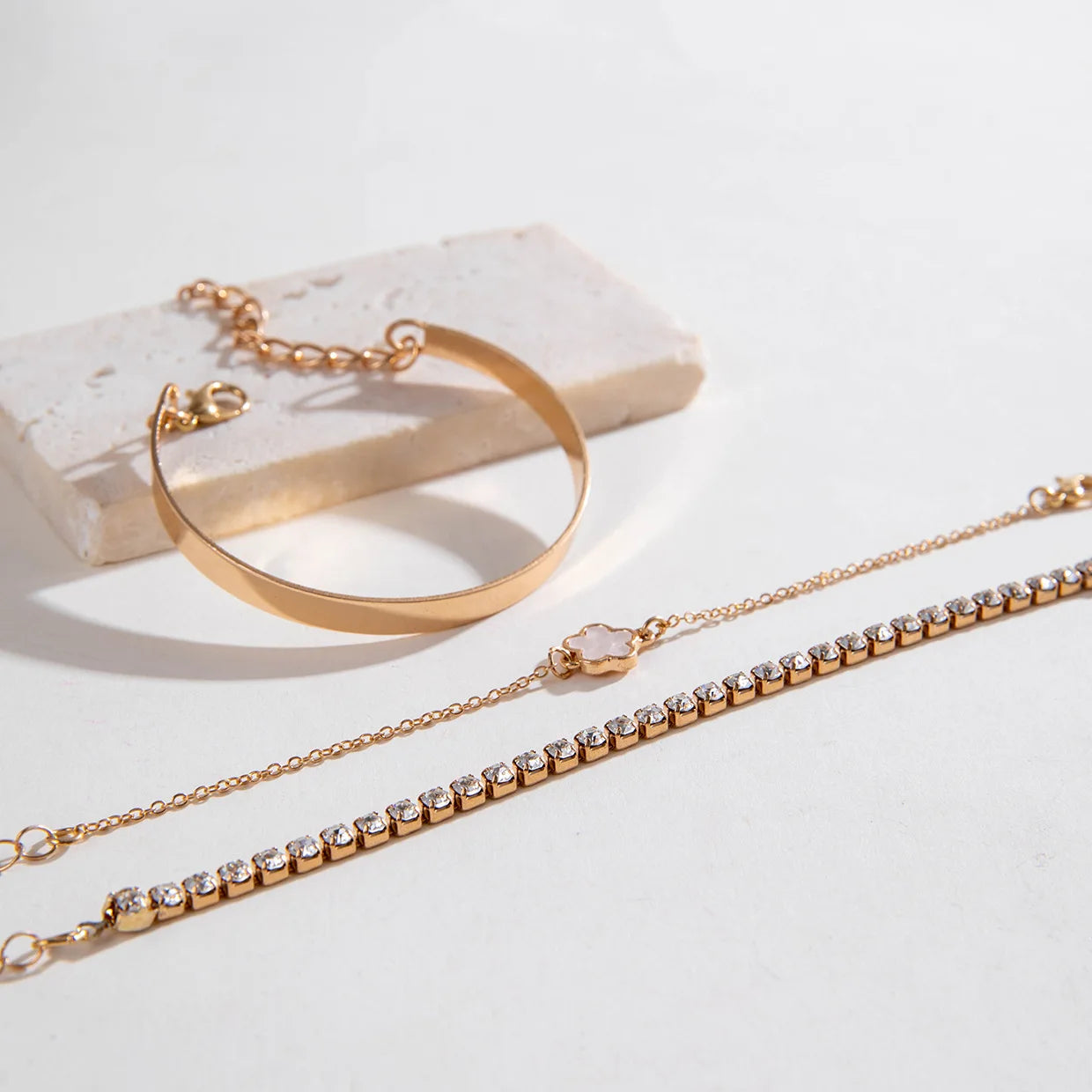 Premium Quality Design 3Pcs/ Set Bohemia Minimalism Metal Rhinestone Chain Bracelet Set for Women Metal Bangle Gold Color Jewelry Gifts