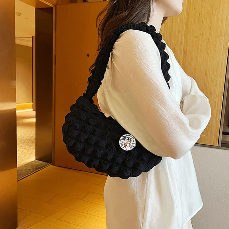Premium Soft Cloud Bubbles Handbags For Woman Girls Pleated Cloud Underarm Bag Pouch Bag Casual Shoulder Bag Women Cute Purse
