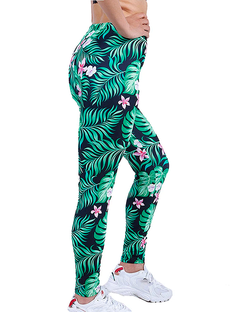 Brand New 2026 Edition CUHAKCI Fashion Women Leggings Beautiful Leaf Floral Printing High Waist Jeggings Stretch Pant Sexy Hot Sale Clothing Mujer