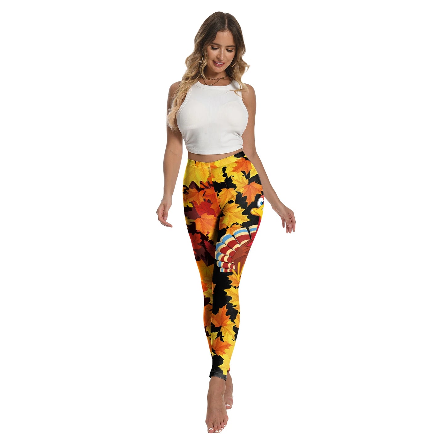 High Quality 2026 Edition Maple Leaf Pattern Cosplay Leggings Thanksgiving Day Turkey Tight Pants Woman Autumn Holiday Costumes Party Performance Trousers