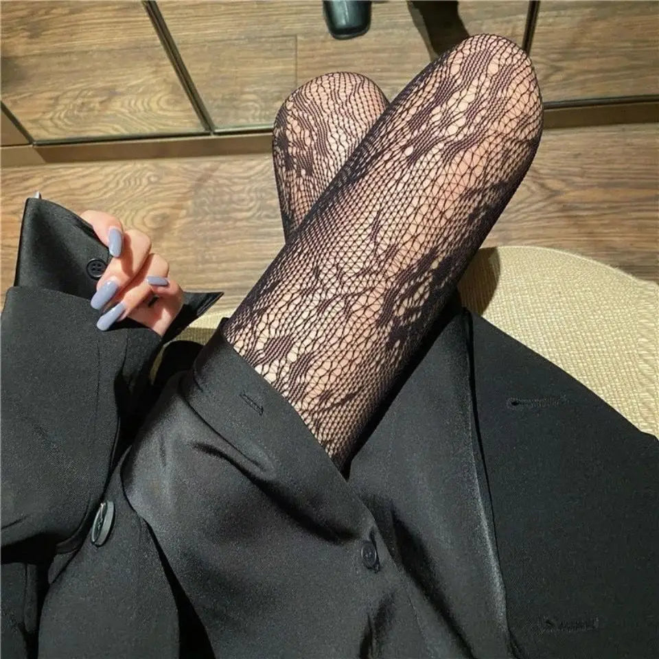 High Quality Heart Flower Pattern Pantyhose, Trendy Japanese Punk Inspired Mesh Tights Sexy, Soft & Premium, Mesh Heart & Flower Fishnet Stockings, Sexy & Cute! Heart Flower Mesh Fishnet Tights for Trendy Girls
