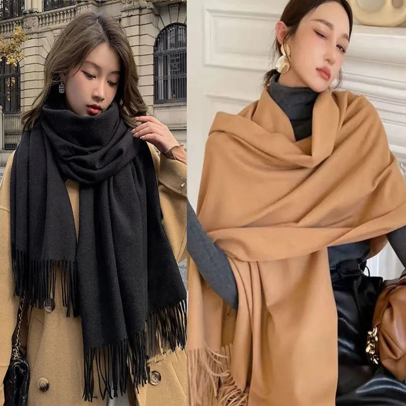 Luxury! Premium Wool & Cashmere Checkered Scarf for Women, Elegant Black Scarf That Elevates Any Winter Outfit, Soft Cashmere & Wool Scarf with Timeless Checkered Style