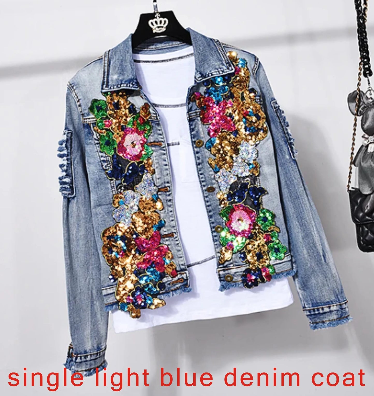 European Style Denim Jacket Fashion Outfit Women New Flower Sequined jeans Vest coat