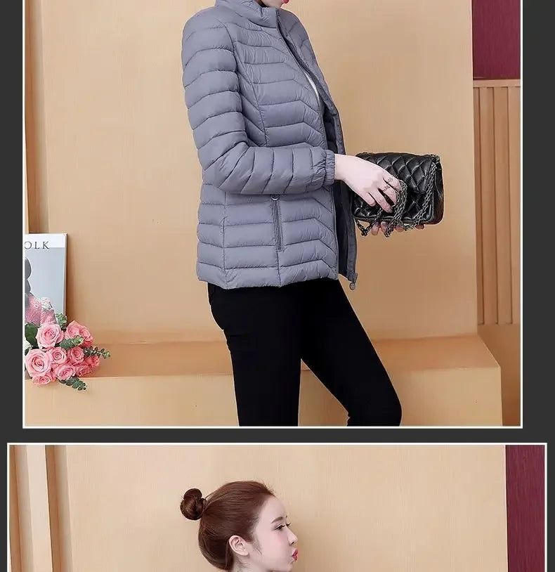 Fashion Women Puffer Jackets Ultralight Duck Down Cotton Jacket 2023 New Autumn Winter Long Sleeve Warm Coat Female Parka