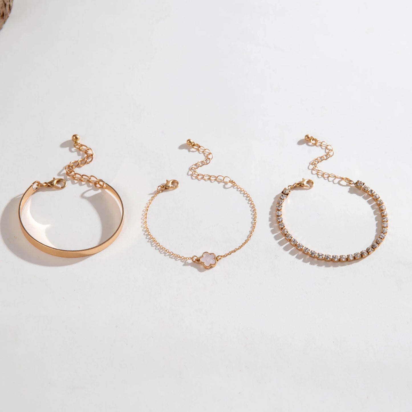 Premium Quality Design 3Pcs/ Set Bohemia Minimalism Metal Rhinestone Chain Bracelet Set for Women Metal Bangle Gold Color Jewelry Gifts