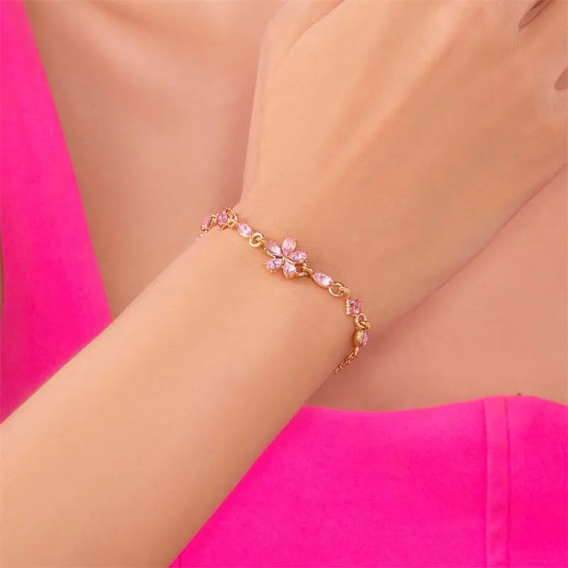Premium Luxury Quality 2026 Edition Luxury Colorful Zircon Flower Bracelet For Women Girls Korean Sweet Gold Color Crystal Adjustable Bracelet Jewelry Gift