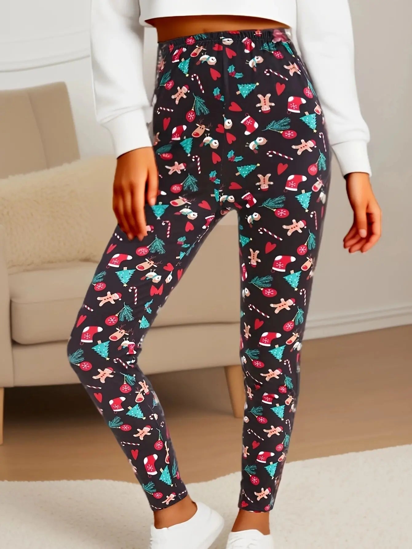 CUHAKCI Christmas 2025 Themed Brushed Fashionable Stretch Sports Leggings Tight Fitting Elegant Sexy Women's Pencil Pants