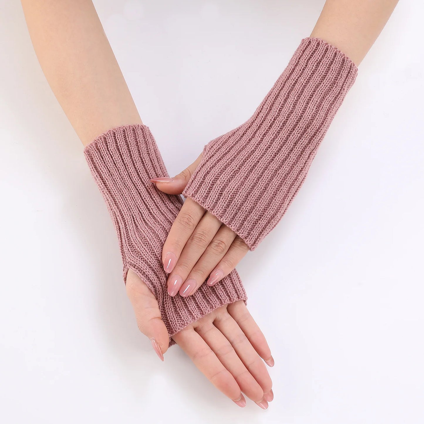 Brand New 2026 Style Women Half Finger Gloves Winter Knitted Arm Sleeves Fingerless Mittens Solid Color Soft Gloves Students Touch Screen Gloves