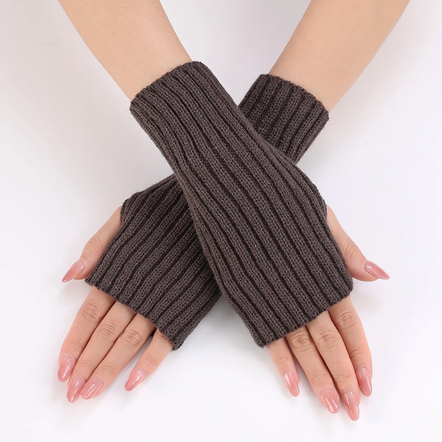 Brand New 2026 Style Women Half Finger Gloves Winter Knitted Arm Sleeves Fingerless Mittens Solid Color Soft Gloves Students Touch Screen Gloves