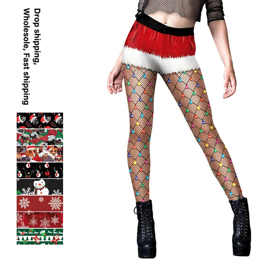 VIP FASHION Quality 2026 Edition Women Cosplay Xmas Belt 3D Print Gifts Leggings Christmas Snowflake Pattern Stretchy Skinny Workout Pants