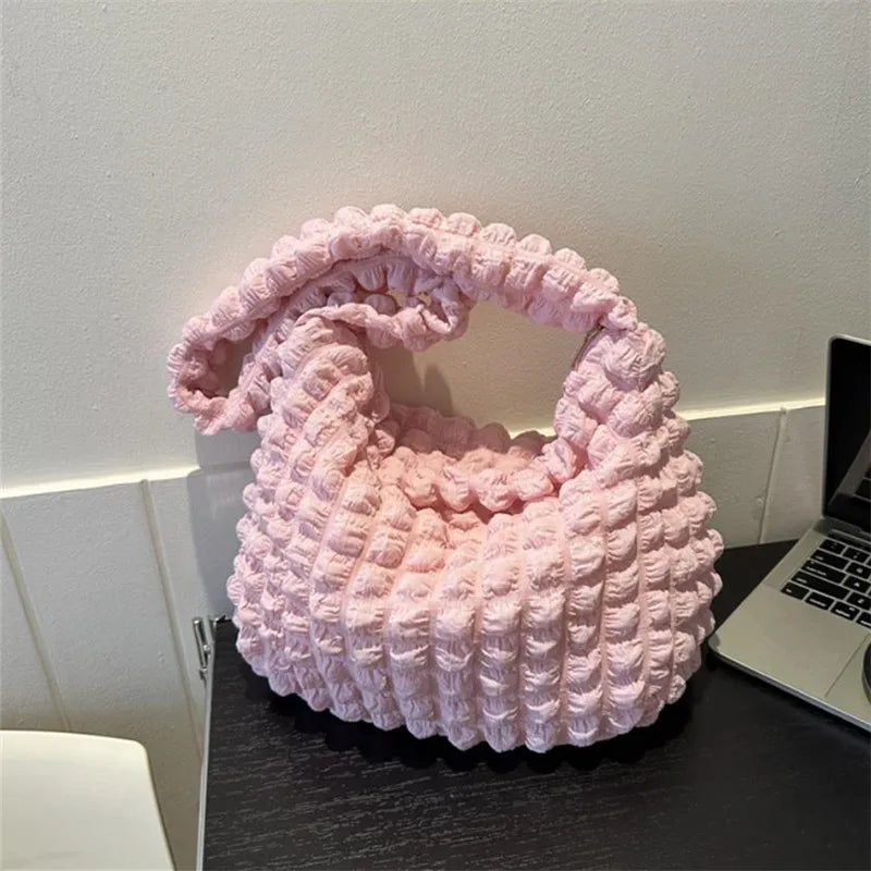 Crossbody Bag With Pleated Design Embroidered Plaid Shoulder Bag Underarm Bags Simple Large Capacity Quilted Tote Bags For Women