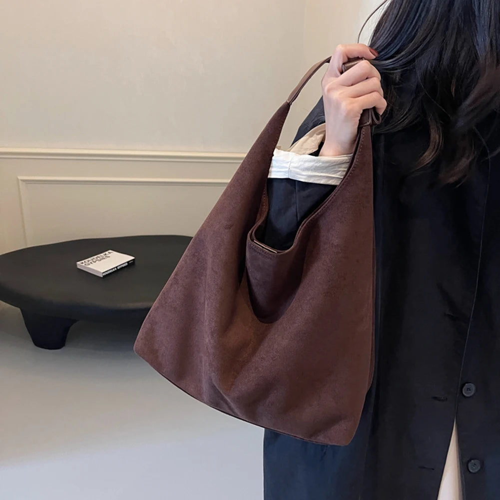Women Suede Shoulder Bag Large Capacity Vintage Women's Bag Retro Handbag Simple Casual Commuter Bag Autumn Winter Work Travel
