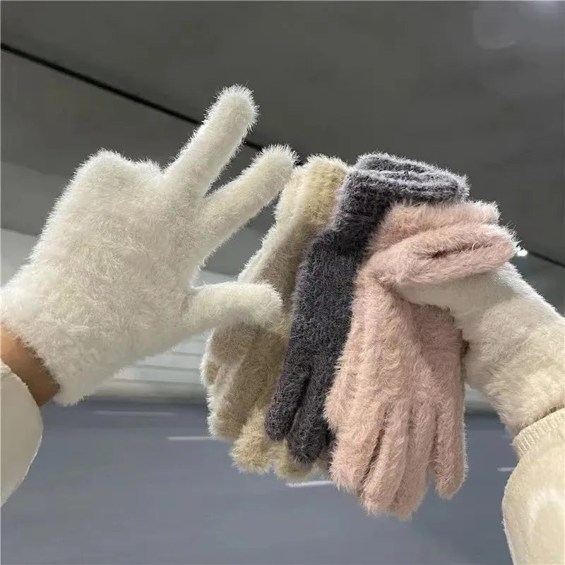 Plush Fleece Gloves Soft, Warm & Irresistibly Cute, Stay Cozy & Stylish! Premium Solid Color Mittens for Women Trendy Winter Essential