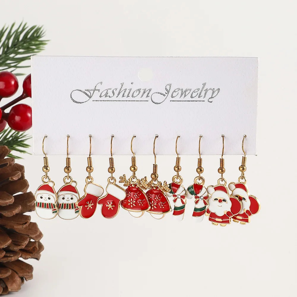 Brand New 2026 Style Premium Quality 25Pairs/5Pairs Christmas Series Earrings Cartoon Santa Claus Gingerbread Man Snowflake Alloy Earrings Set Women Christmas Gifts